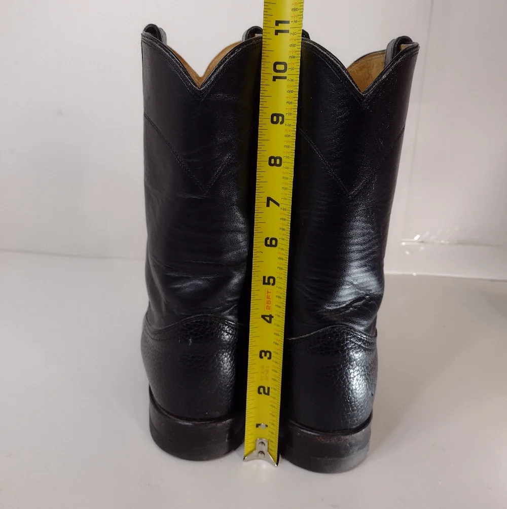 Justin Classic Black Leather Men's Boots Size (9)D Made In USA - Picture 4 of 12